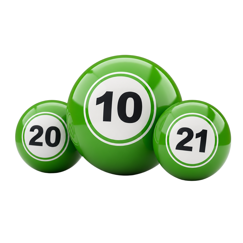 Green lottery balls showing winning numbers